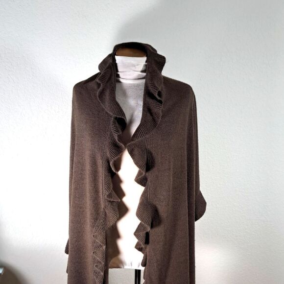 ShanaK Brown Ruffled Women's Wrap Shawl Ruffled One Size Oversized  Sweater Wrap - Picture 1 of 7